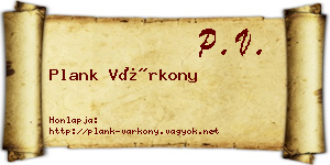 Plank Várkony névjegykártya